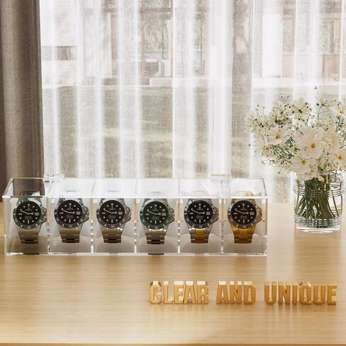6 Slot Watch Box，Men Acrylic Watch Case, Premium Acrylic Watch Organizer,Clear Watch Display Case,Watch Storage for Men Women, Oak in Saudi Arabia