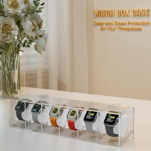 6 Slot Watch Box，Men Acrylic Watch Case, Premium Acrylic Watch Organizer,Clear Watch Display Case,Watch Storage for Men Women, Oak in Saudi Arabia
