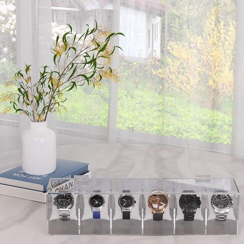 6 Slot Watch Box，Men Acrylic Watch Case, Premium Acrylic Watch Organizer,Clear Watch Display Case,Watch Storage for Men Women, Oak in Saudi Arabia