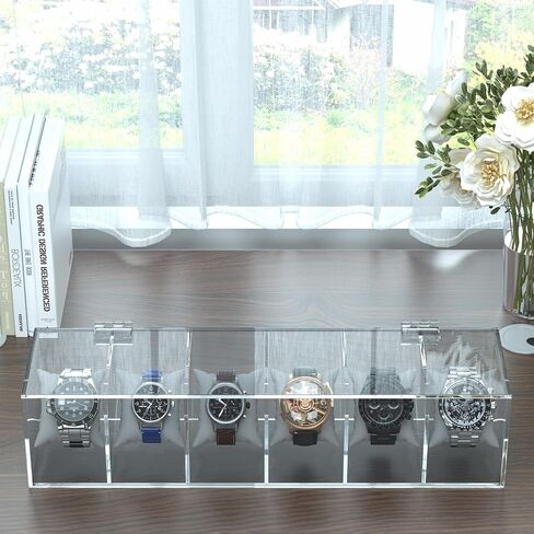 6 Slot Watch Box，Men Acrylic Watch Case, Premium Acrylic Watch Organizer,Clear Watch Display Case,Watch Storage for Men Women, Oak in Saudi Arabia