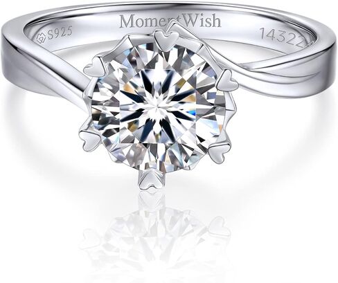 MomentWish خاتم الخطوبة للنساء، 1-2 قيراط خاتم مويسانيتي روميس، D اللون VVS1 خاتم زفاف مويسانيتي 925 خواتم سوليتير من الفضة الاسترليني in Kuwait