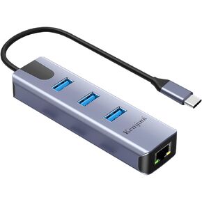 USB3.0 to Ethernet Adapter 4-in-1 Aluminum USB -A to Ethernet Adapter, with 3 USB 3.0 Ports, for MacBook Pro 2019/2018/2017, Chromebook, Linux, and More Devices