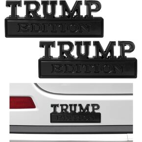 2 Pack Trump Edition Car Emblem, Car Exterior Emblem Badge 3D Sticker Decal, Cool Badge Decoration Decal for Auto Fender Bumper Fit for All Vehicles, Universal Car Accessories (Silver&Black)