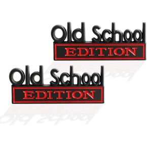2 Pcs Old School Edition Emblem 3D Metal Badge Decal Sticker Fit for Universal Car Truck SUV Side Rear Front Hood Trunk Door (Black Red)