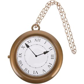 Jumbo Clock Necklace Oversized White Rabbit Clock Gold Clock Necklace Costume Accessories for Tea Party Supplies Rapper Dress Up Props(Non Functioning)