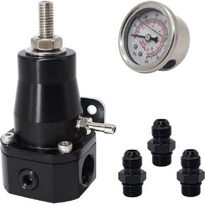 Adjustable 30-70 PSI EFI Fuel Pressure Regulator Kit W/Oil Gauge AN6 Fittings Black