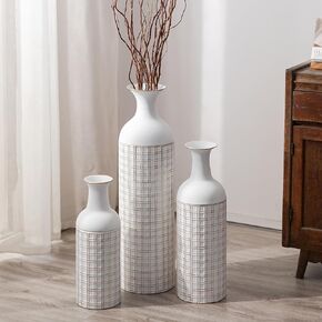 Sziqiqi Tall Vase Floor Standing: Set of 3 White Big Floor Vases 27/20/16in Large Floor Vase for Living Room Modern Giant Metal Flower Vase for Floor Bedroom Fireplace Corner Office