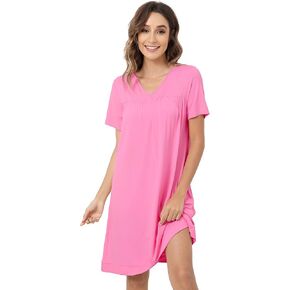 NACHILA Women's Nightgown Short Sleeve -Viscose Made from Bamboo, Sleep Shirt V-Neck