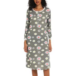 ENJOYNIGHT Womens Nightgown Cotton Long Sleeves Nightshirt Button Down Sleep Shirt