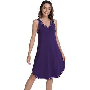 WiWi Viscose from Bamboo Tank Nightgown for Women V-Neck Sleeveless Sleep Gowns S-XXL