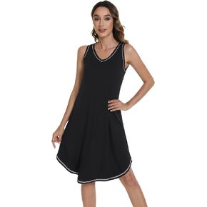 WiWi Viscose from Bamboo Tank Nightgown for Women V-Neck Sleeveless Sleep Gowns S-XXL in Kuwait