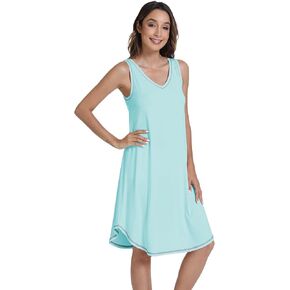 WiWi Viscose from Bamboo Tank Nightgown for Women V-Neck Sleeveless Sleep Gowns S-XXL