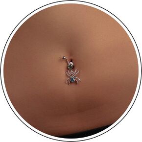 Silver Belly Button Ring Crystal Spider Dangle Belly Ring Sparkly Cubic Zirconia Insect Navel Ring Surgical Steel Belly Navel Piercing Jewelry for Women Girls in Kuwait