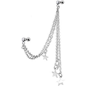 Pierced Owl 16GA 316L Stainless Steel Star Dangling Connecting Chain Linked Barbells