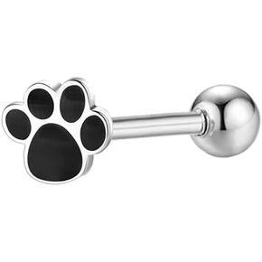 Cute Cat Dog Paw Print Tongue Piercing Ring Stainless Steel Enamel Kitten Puppy Animal Pet Screw Back Ball Cartilage Nipple Barbell Stud Earrings Fashion Birthday Chirstmas Jewelry Gifts 14G