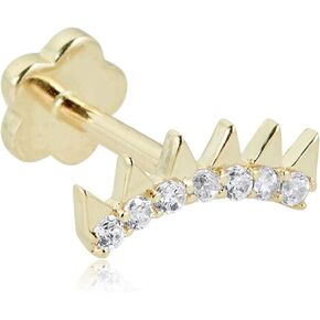 AVORA 14K Gold Simulated Diamond CZ Spikes Cartilage Piercing Flat Back Earring Body Jewelry (18 Gauge)