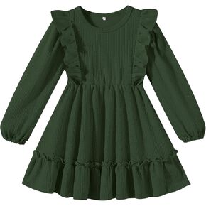 Toddler Baby Girl Dress Girls Sweater Dresses Ruffle Ribbed Knit Long Sleeve Swing Fall Winter Dress Christmas Holiday