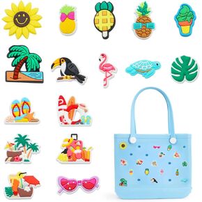 16 Pcs Charms for Bogg Bag, Rubber Summer Decoration for Bogg Bag Accessories, Compatible with Women Beach Bag Tote Handbag