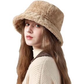 Faux Fur Furry Flower Bucket Hats for Women Winter Plush Fisherman Hat Warm Outdoor Cap