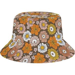 Retro 70s Hippie Groovy Flower Bucket Hat Beach Fisherman Hats for Women Men Teens Packable Summer Sun Hats Travel Outdoor Cap Unisex
