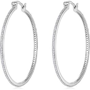 30/40mm Moissanite Hoop Earrings, D Color VVS1 Clarity 925 Sterling Silver Large Thin Huggie Earrings for Women Wife Mom Birthday Wedding Jewelry Gifts