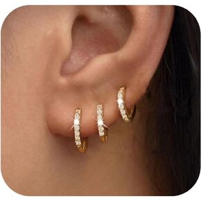 KAERUN 3 Pairs Gold Hoop Earrings for Women Trendy 14k Gold Plated Huggie Earrings 925 Sterling Silver Post Hypoallergenic Cartilage Hoop Earring Set for Multiple Piercing Gold Jewelry for Women Gifts