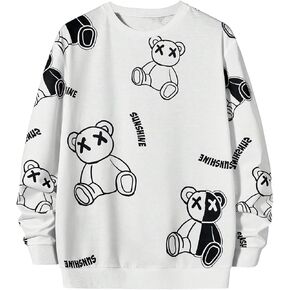 GORGLITTER Men's Bear Graphic Crewneck Sweatshirt Long Sleeve Oversized Pullover Top