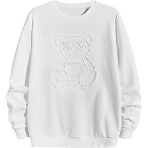 Floerns Men's Bear Print Crew Neck Sweatshirt Long Sleeve Drop Shoulder Pullover Tops