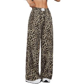 Milumia Women's Leopard Print Elastic Waisted Wide Leg Long Pants Trousers