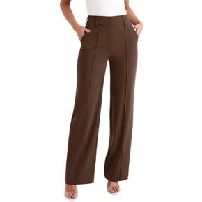 NIMIN Woman Business Work Pants High Waisted Casual Dress Pants Soft Loose Office Trousers Summer Trendy Straight Leg Work Pants Tawny L