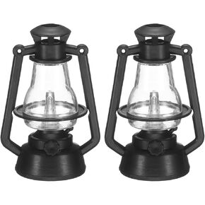 Dollhouse Miniature Lantern, 2.76" Height, Plastic Mini Vintage Hanging Kerosene Lamp Black - (Applications: for Micro Landscape Ornament Plants Pot Garden Dollhouse), 2 - Pieces