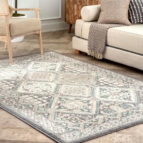 nuLOOM 9x12 Becca Traditional Tiled Area Rug, Charcoal, Faded Transitional Design, Stain Resistant, For Bedroom, Dining Room, Living Room, Hallway, Office, Kitchen, Entryway