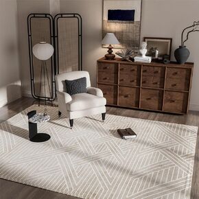 INGEROOM 8x10 Washable Area Rugs, Beige Geometric Area Rug for Living Room Bedroom, Modern Neutral Area Rug, Large Non-Slip Indoor Floor Carpet for High Traffic Areas, Kitchen, Dining Room