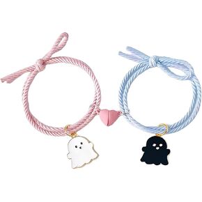 FORUBUS Lovely Black White Mgnetic Ghost Bracelet Set for Couples or Friends - Halloween Costume Jewelry, Valentine's Day, Memorial Gift