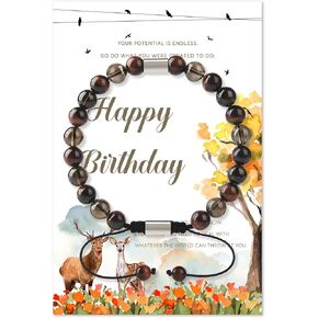 Natural Stone Bracelet for Men-Adjustable Cord Bracelet with Desktop Ornament-Valentine's Day Christmas,Birthday Gift for Him,Healing Natural Stone Bracelets for Father Husband