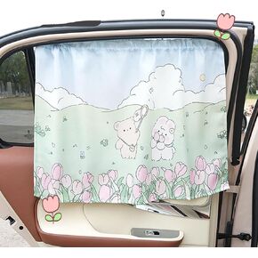 Automotive Window Sunshades, Glass Window Sucker 27 Inch x 19.3 Inch Adjustable Sunshade Protector for Your Family and Customer (Tulips and Rabbit)