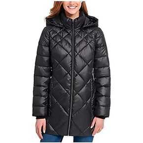 Andrew Marc Women's Long Puffer Jacket with Hood, Black, Small