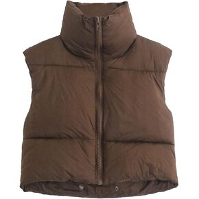 Womens Winter Warm Padded Crop Vest Lightweight Sleeveless Puffer Vest