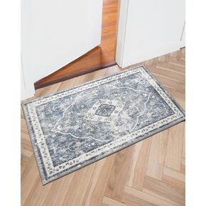 Boho Washable Rugs 2x3 Rug for Entryway Non Slip Small Area Rugs Blue Vintage Door Mat Soft Foldable Small Outdoor Rug for Kitchen, Front Door Indoor Entrance, Bedroom