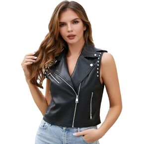 DIASHINY Women Faux Leather Vest Rivet Biker Vest Pu Leather Motorcycle Waistcoat