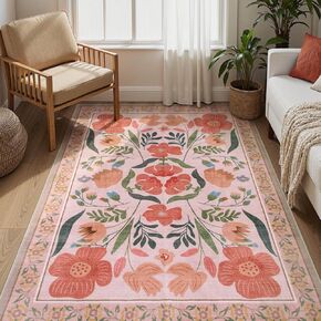 Living Room Rug 8x10 - Floral Non-Slip Washable Green Rug Living Room Carpet Ultra-Thin Soft 8x10 Rugs for Bedroom, Boho Farmhouse Non-Shedding Large Rugs for Dining Room (8x10ft,Green)
