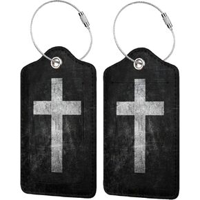 Luggage Tag，Luggage Tags for Suitcases with Privacy Name Id Card Pu Leather Luggage Tags for Women Men Travel Cross Black