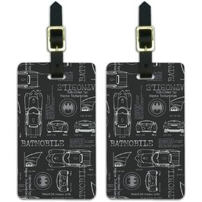 Batman Batmobile Blueprint Pattern Luggage ID Tags Carry-On Cards - Set of 2