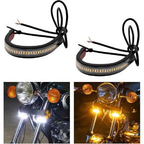 2PCS Motorcycle LED Turn Signal Light, Dual-Color Switchback Motorbike LED Fork Turn Signal Blinker Strip, Adjustable Waterproof DRL Daytime Running Light, Motorcycle Accessories