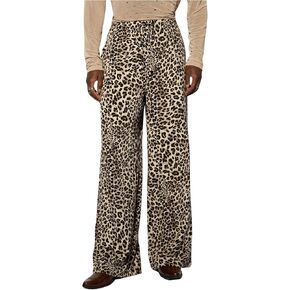 Milumia Men's Leopard Print Wide Leg Pants Vintage Drawstring Loose Fit Trousers