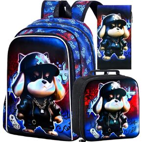 3PCS Backpack for Boys, 16'' Kids Tiger Preschool Backpacks with Lunch Box, Cool Animal Water Resistant School Bookbag Set for Elementary Kindergarten Travel