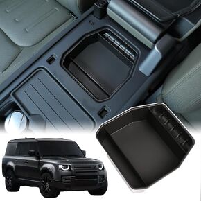 Car Armrest Storage Box Tray Compatible for Land Rover Defender 90 110 130 2020-2024 Center Console Armrest Storage Box Center Console Organizer Tray ABS Black（Not for Refrigerator Version）