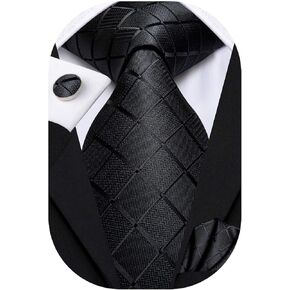Hi-Tie Mens Plaid Ties Classic Paisley Necktie with Handkerchief Cufflinks Set Business Stripe Tie