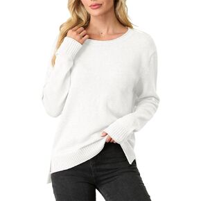 GRECERELLE Women's 2024 Fall & Winter Fashion Sweater Crewneck Drop Shoulder Long Sleeve Rolled Edges Casual Pullover Tops