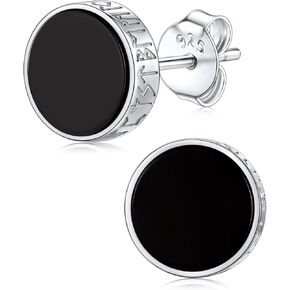 Silvora 925 Sterling Silver Viking Rune Stud Black Earrings For Men Women, Men Earring Stud with Gift Box